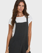 Billabong Pacific Time Jumpsuit Solid Romper-Black Sands