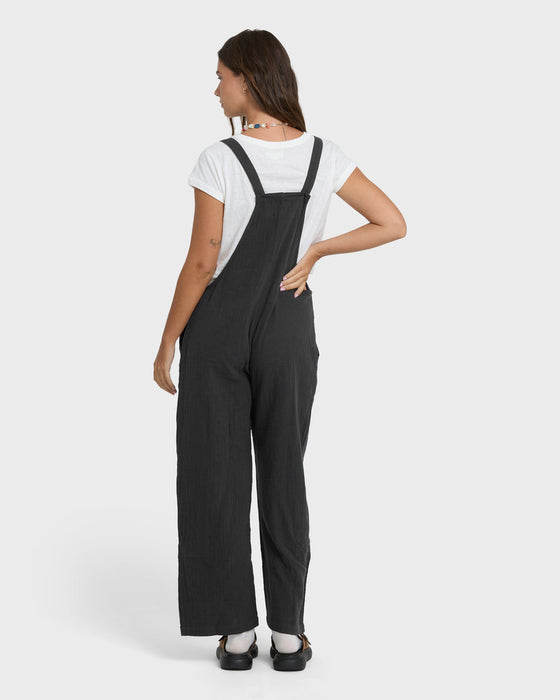 Billabong Pacific Time Jumpsuit Solid Romper-Black Sands