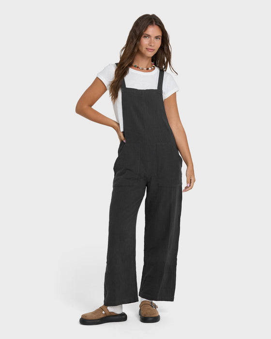 Billabong Pacific Time Jumpsuit Solid Romper-Black Sands