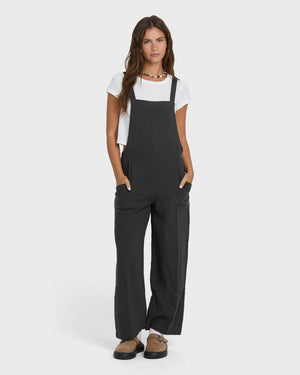 Billabong Pacific Time Jumpsuit Solid Romper-Black Sands