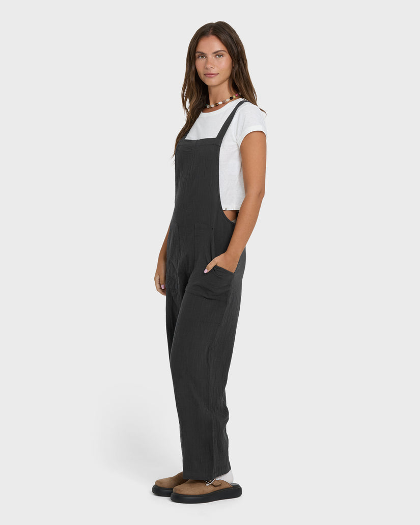 Billabong Pacific Time Jumpsuit Solid Romper-Black Sands