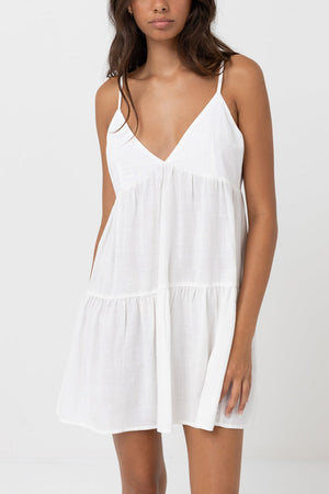 Rhythm Classic Tiered Mini Dress-White