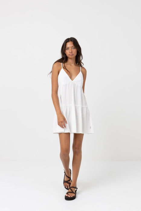 Rhythm Classic Tiered Mini Dress-White