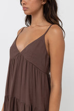 Rhythm Classic Tiered Midi Dress-Chocolate