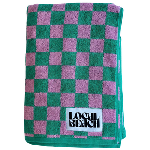 Local Beach Checker Beach & Bath Towel-Kelly/Bubble Gum
