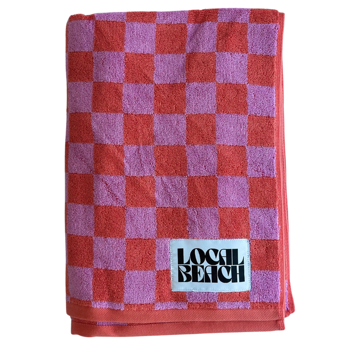 Local Beach Checker Beach & Bath Towel-Coral/Lavender