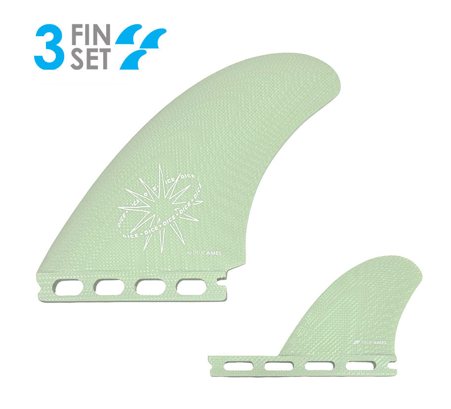 True Ames Tom Morat Dice Fiberglass Twin + Trailer Fin Set-Pistachio