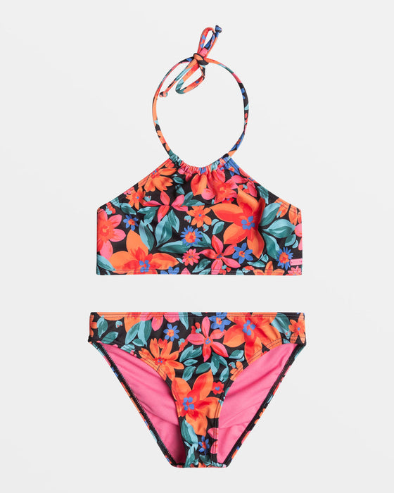 Roxy Girls Floral Fiesta Crop Top Bikini-Anthracite
