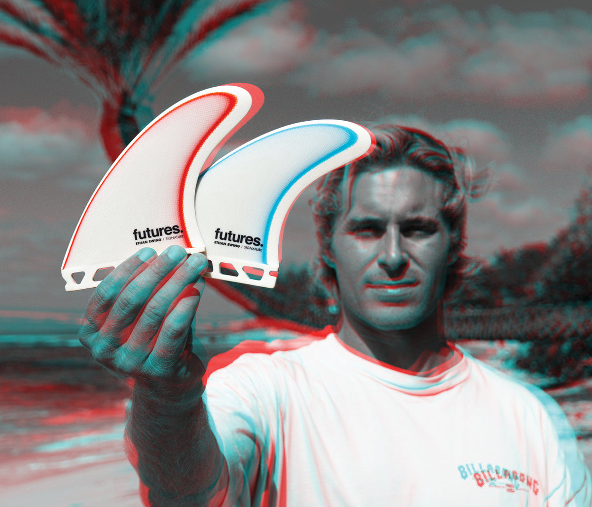 Futures Ethan Ewing Fiberglass Tri Fin Set-White/Red-Large