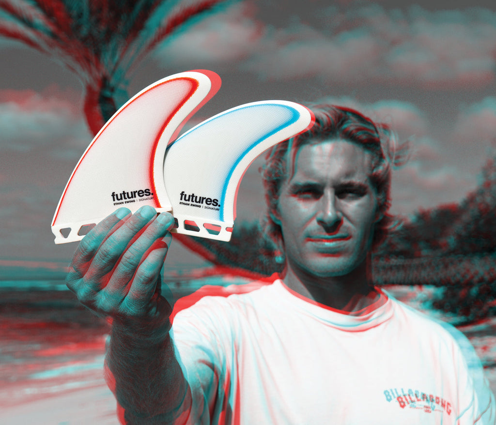Futures Ethan Ewing Fiberglass Tri Fin Set-White/Blue-Medium