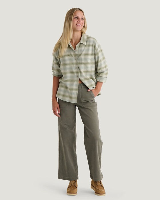 Free Fly Seawool Oversized Flannel L/S Shirt-Plaid Oil Green