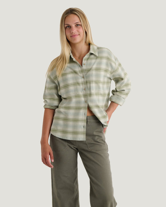 Free Fly Seawool Oversized Flannel L/S Shirt-Plaid Oil Green