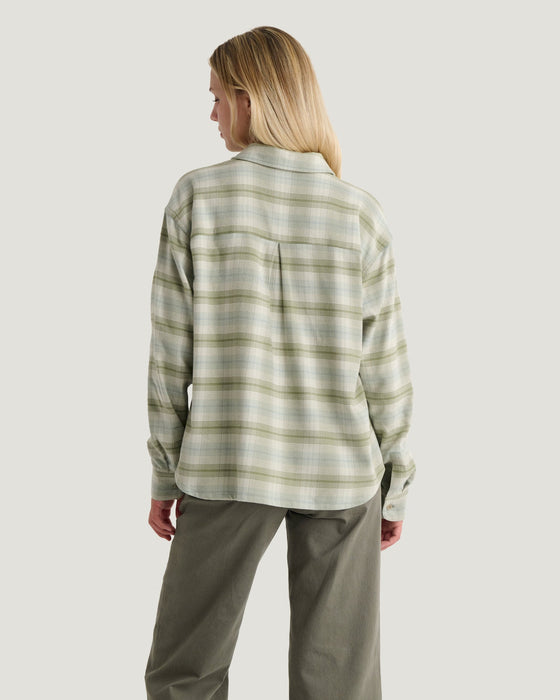 Free Fly Seawool Oversized Flannel L/S Shirt-Plaid Oil Green