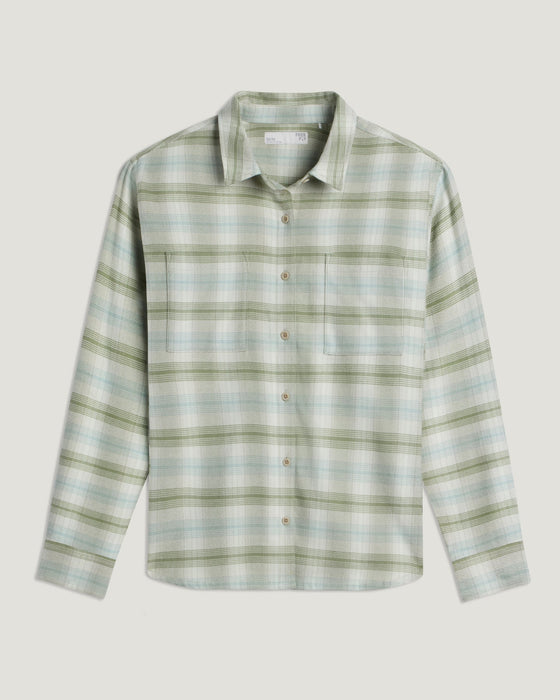 Free Fly Seawool Oversized Flannel L/S Shirt-Plaid Oil Green