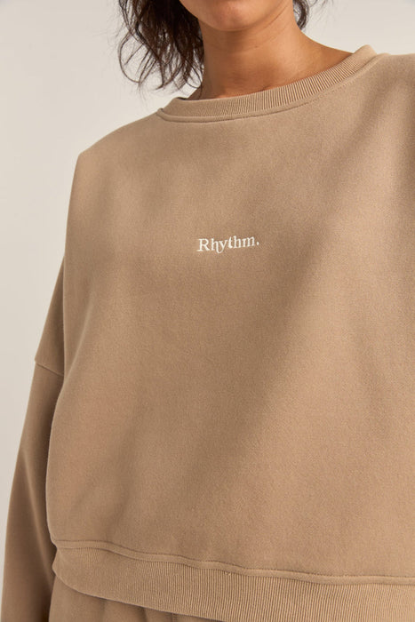 Rhythm Logo Crew Fleece Sweatshirt-Taupe
