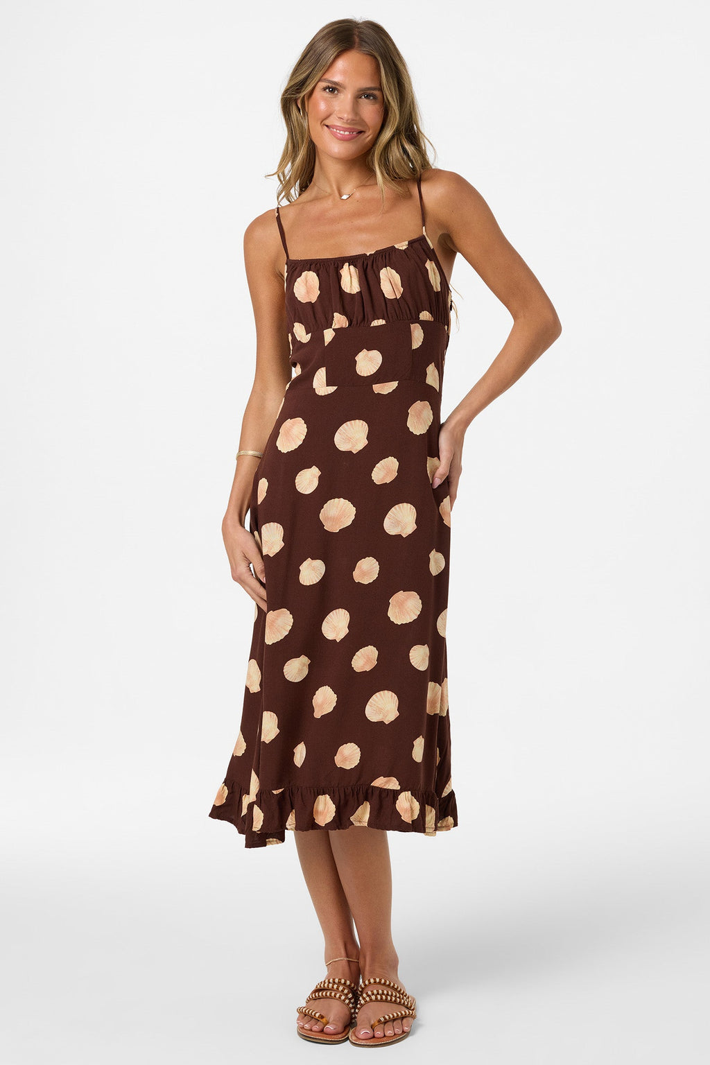 O'Neill Jorgie Camila Shell Midi Dress-Chocolate