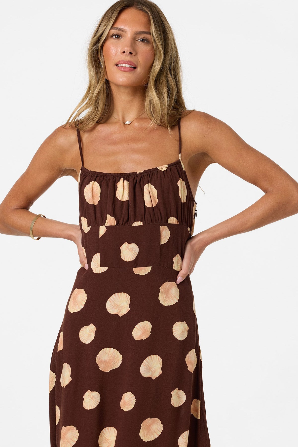 O'Neill Jorgie Camila Shell Midi Dress-Chocolate