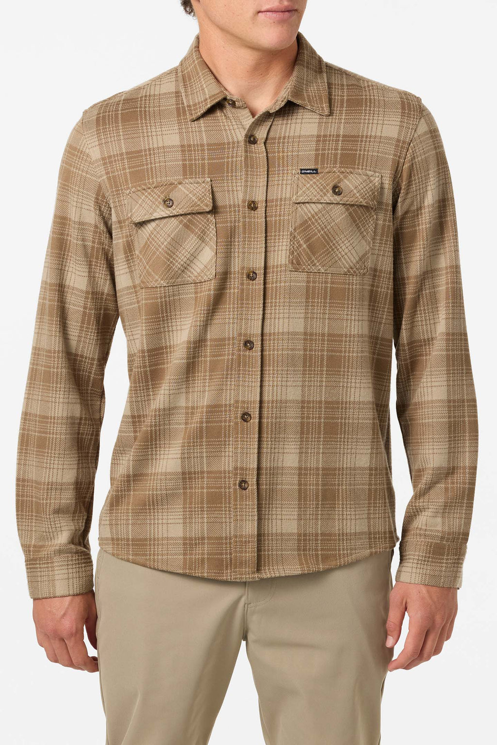 O'Neill Sutton Knit Plaid L/S Shirt-Dark Khaki