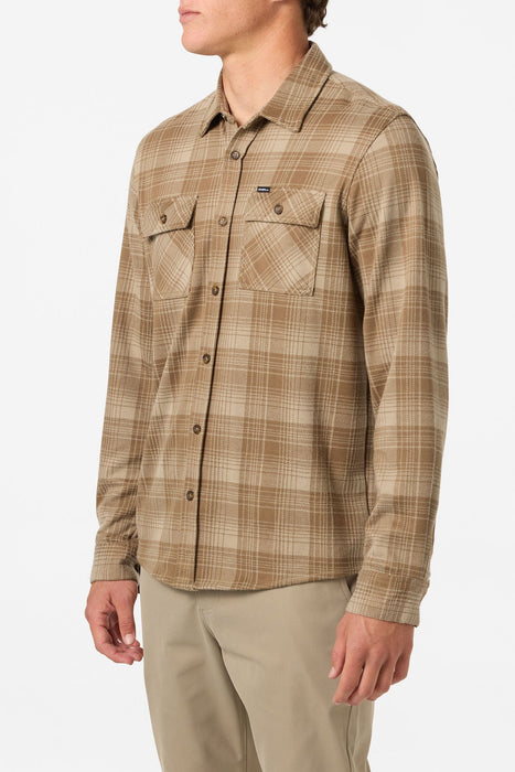 O'Neill Sutton Knit Plaid L/S Shirt-Dark Khaki
