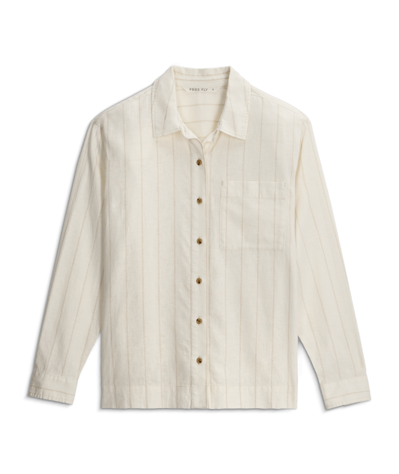 Free Fly Sullivan's L/S Shirt-Dash Vertical Stripe Sea Salt