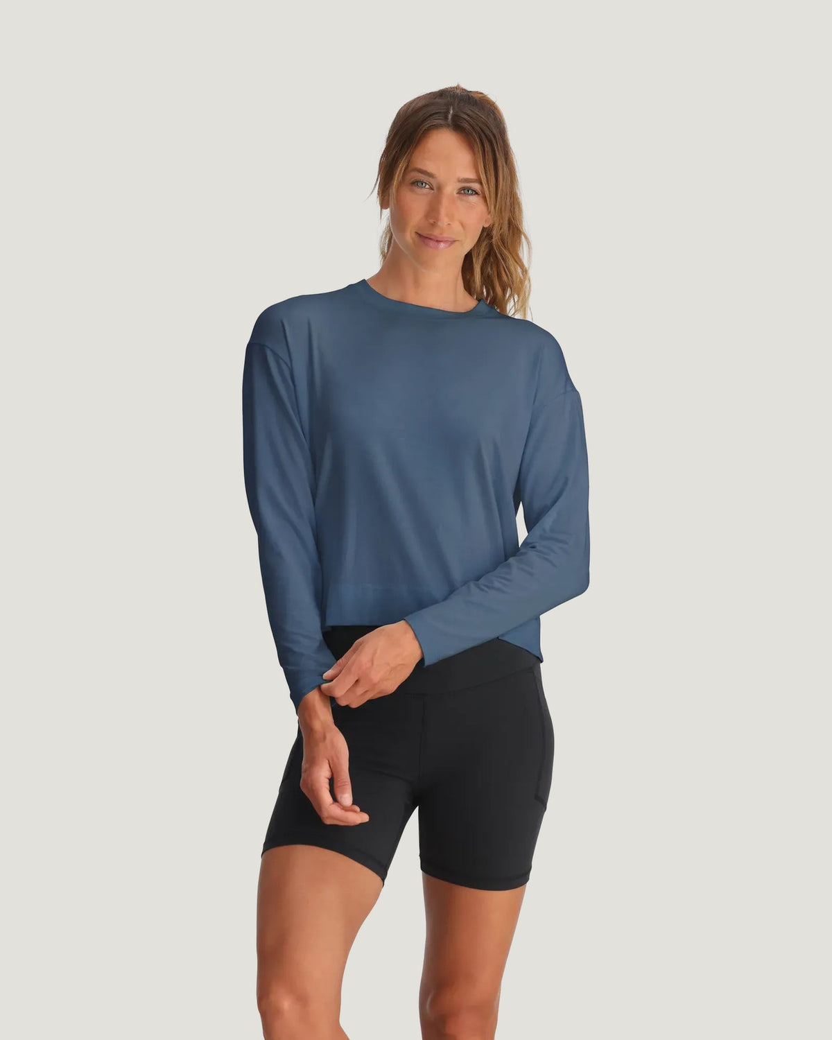 Free Fly Bamboo Shade Crossover Sun Shirt-Pacific Blue