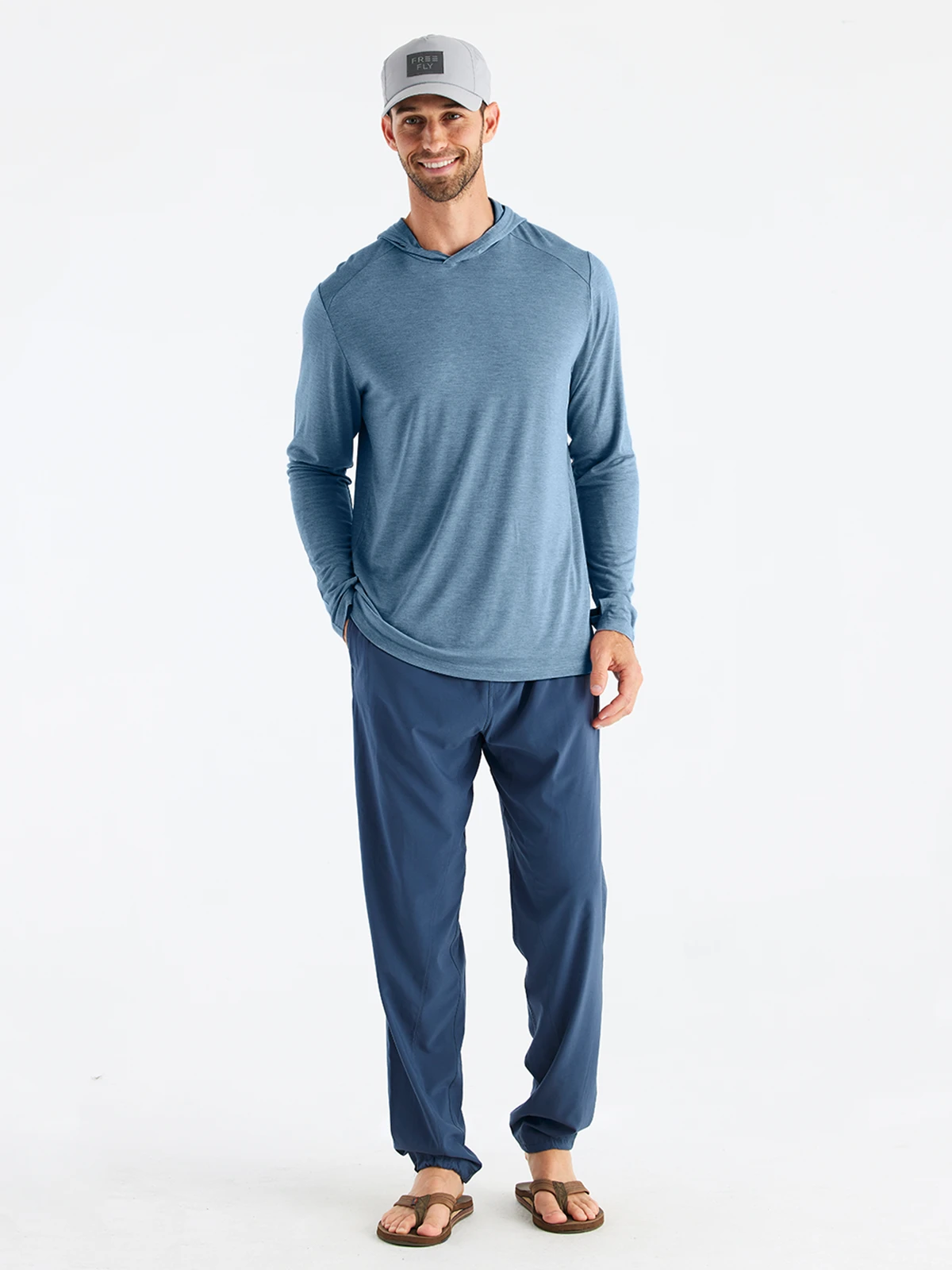 Free Fly Bamboo Shade Hooded Sun Shirt-Heather Slate Blue