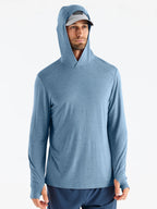 Free Fly Bamboo Shade Hooded Sun Shirt-Heather Slate Blue