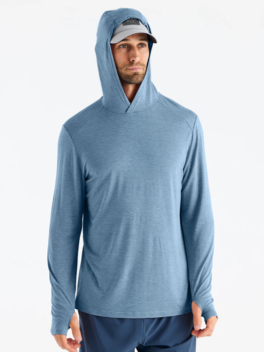 Free Fly Bamboo Shade Hooded L/S Shirt-Heather Slate Blue