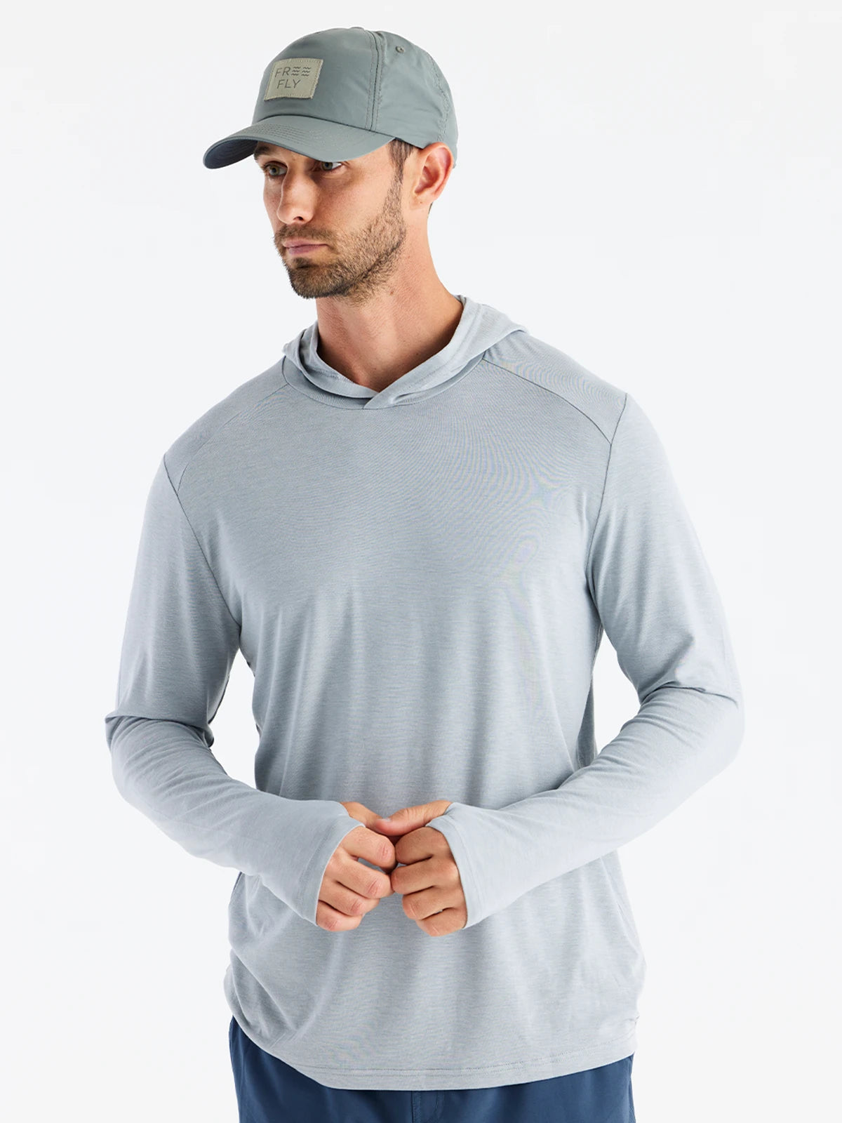Free Fly Bamboo Shade Hooded L/S Shirt-Heather Aspen Grey