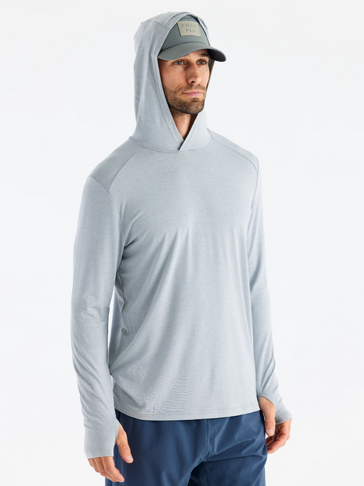 Free Fly Bamboo Shade Hooded L/S Shirt-Heather Aspen Grey