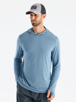 Free Fly Bamboo Shade Hooded L/S Shirt-Heather Slate Blue