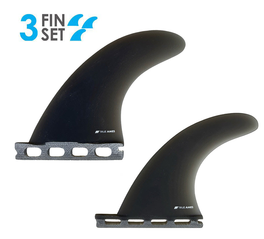 True Ames 1-Tab Boomerang Fiberglass Tri Fin Set-Smoke-Large
