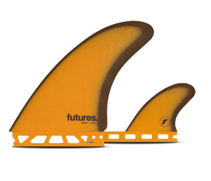 Futures Akila Fiberglass Twin + 1 Fin Set-Orange/Brown