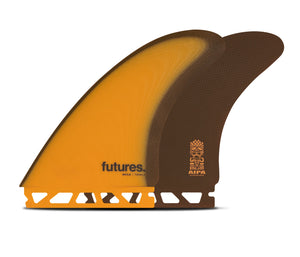 Futures Akila Fiberglass Twin + 1 Fin Set-Orange/Brown