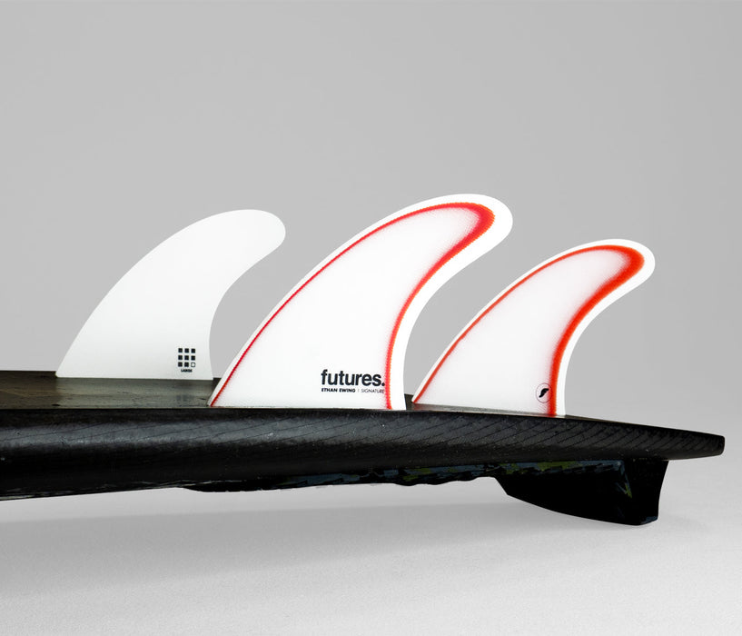 Futures Ethan Ewing Fiberglass Tri Fin Set-White/Red-Large