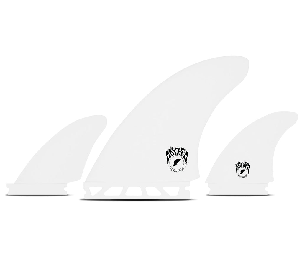 Futures Mayhem Plus Fiberglass Twinzer Fin Set-White-Large