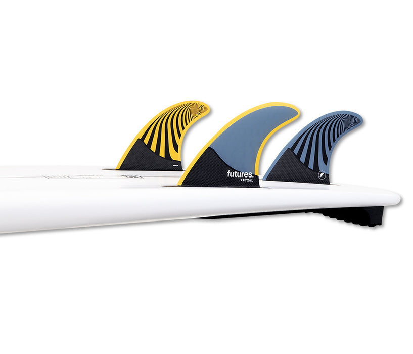 Futures Pyzel Honeycomb/Carbon Tri Fin Set-Blue/Yellow-Large