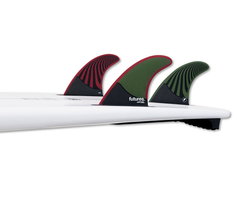 Futures Pyzel Honeycomb/Carbon Tri Fin Set-Green/Red-Medium