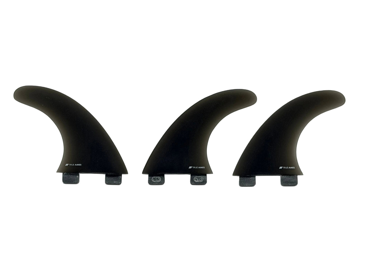 True Ames FCS Boomerang Fiberglass Tri Fin Set-Smoke-Medium