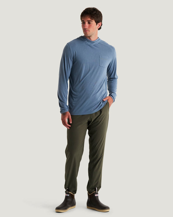 Free Fly Bamboo Lightweight Hooded L/S Shirt-Pacific Blue