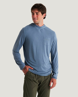 Free Fly Bamboo Lightweight Hooded L/S Shirt-Pacific Blue— Alternate View