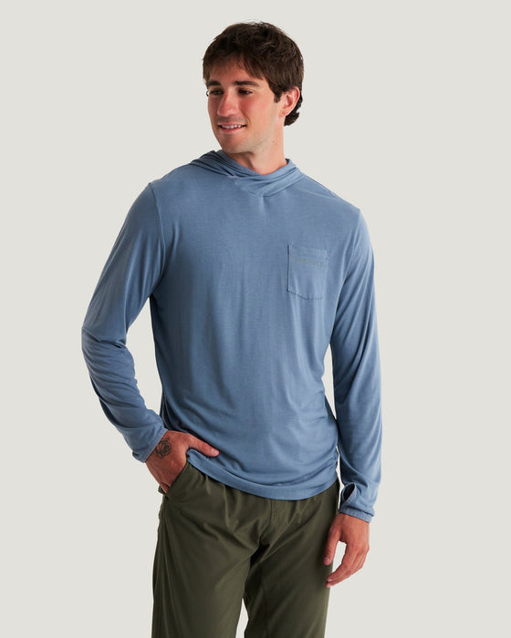 Free Fly Bamboo Lightweight Hooded L/S Shirt-Pacific Blue