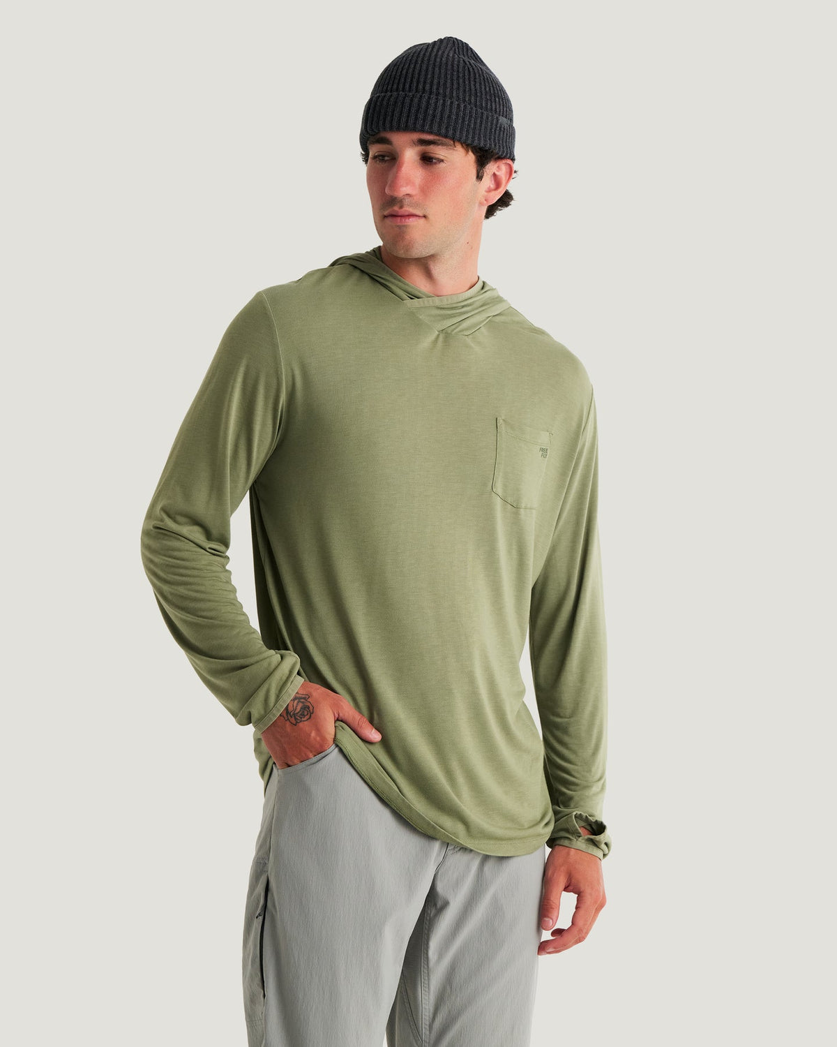Free Fly Bamboo Lightweight Hooded L/S Shirt-Oil Green