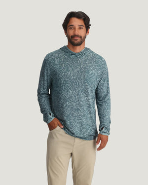 Free Fly Bamboo Lightweight Hooded Sun Shirt-Tidal Flow Print Stormy Sea— Alternate View