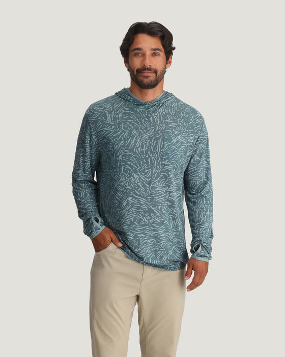 Free Fly Bamboo Lightweight Hooded Sun Shirt-Tidal Flow Print Stormy Sea