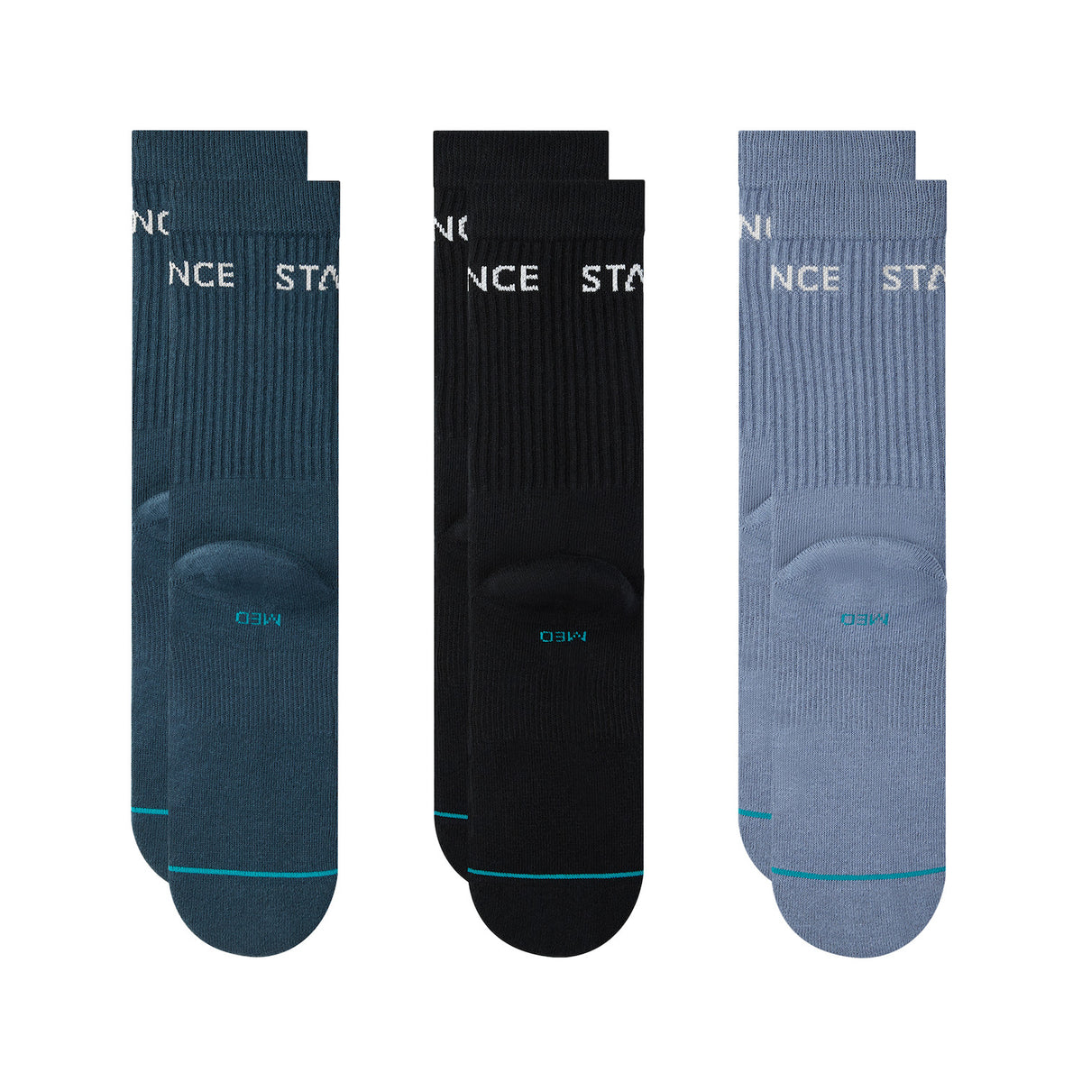 Stance Origin 3 Pack Crew Socks-Indigo