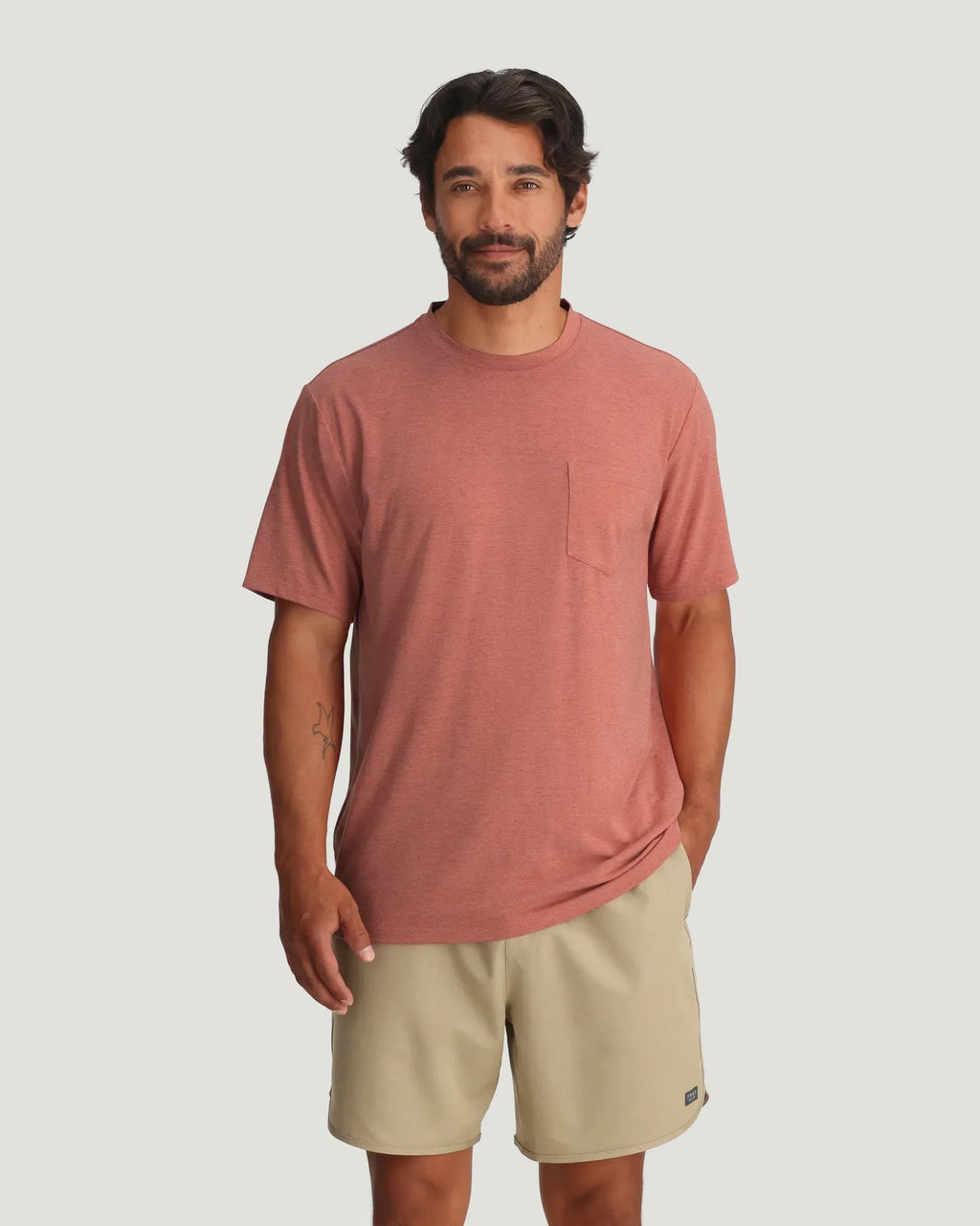 Free Fly Bamboo Flex Pocket Tee-Heather Red Clay