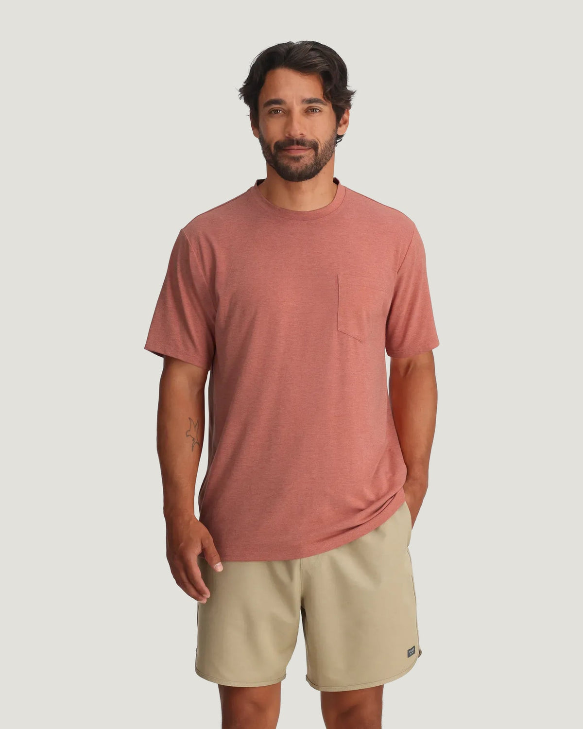 Free Fly Bamboo Flex Pocket Tee-Heather Red Clay