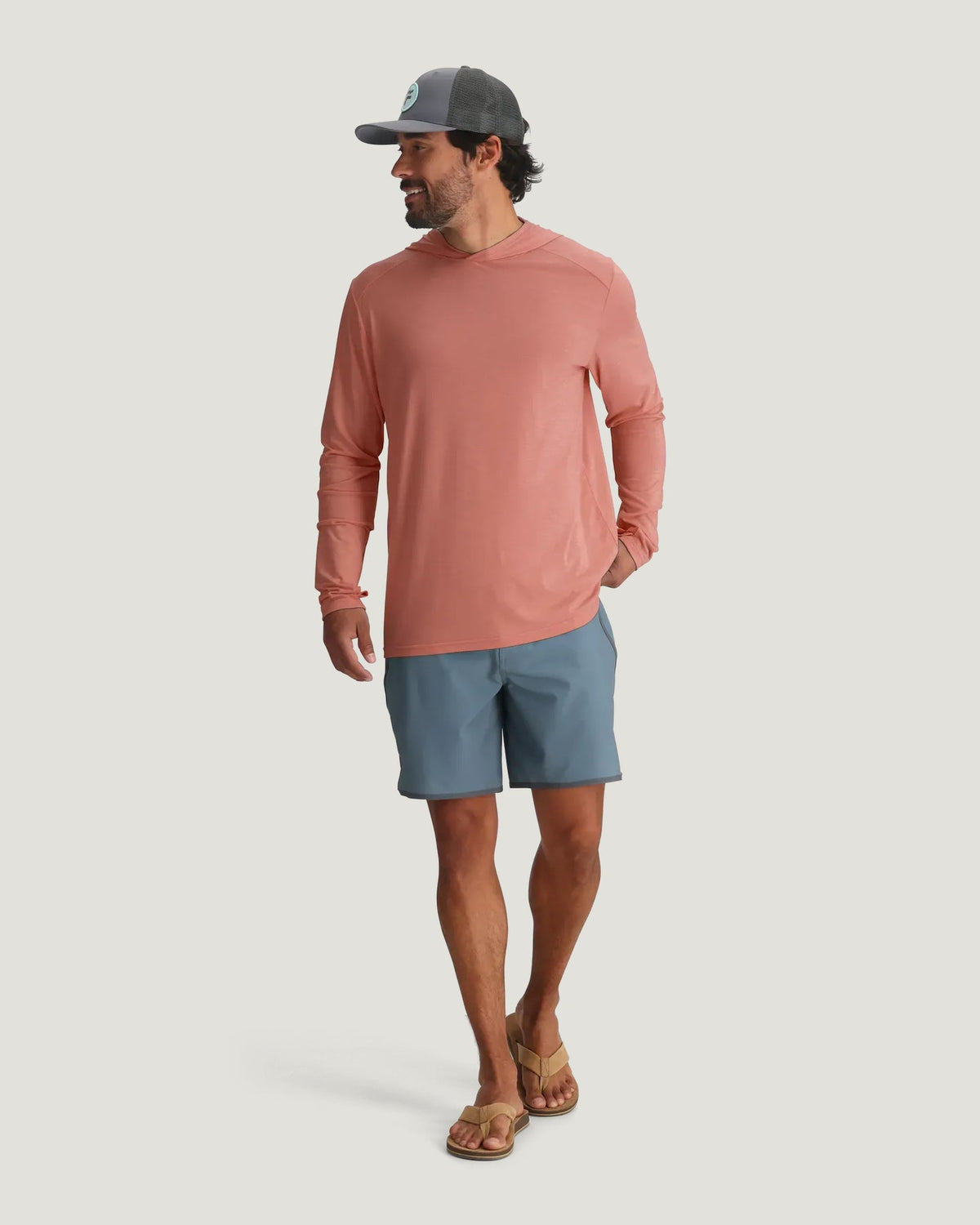Free Fly Bamboo Shade Hooded Sun Shirt-Heather Red Clay