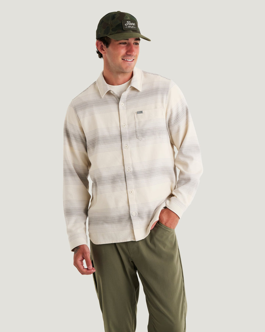 Free Fly Seawool Flannel L/S Shirt-Ombre Stripe Birch